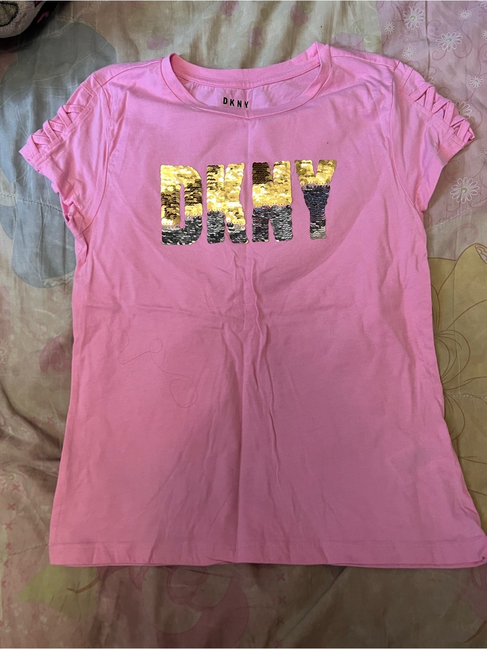 DKNY Pink Tee with Reversible Gold/Silver Sequin Logo
